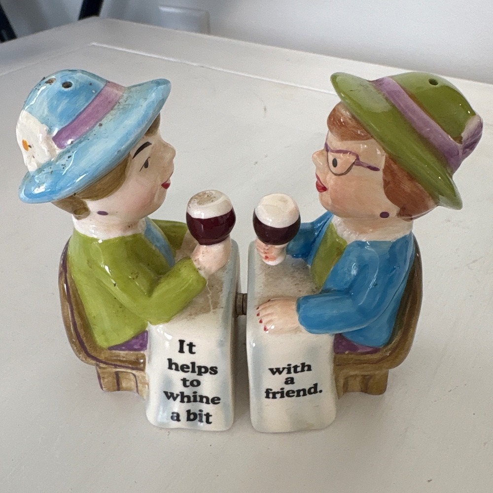 Magnetic Wine Ladies Salt and Pepper Shakers It Helps To Whine A Bit W/ A Friend
